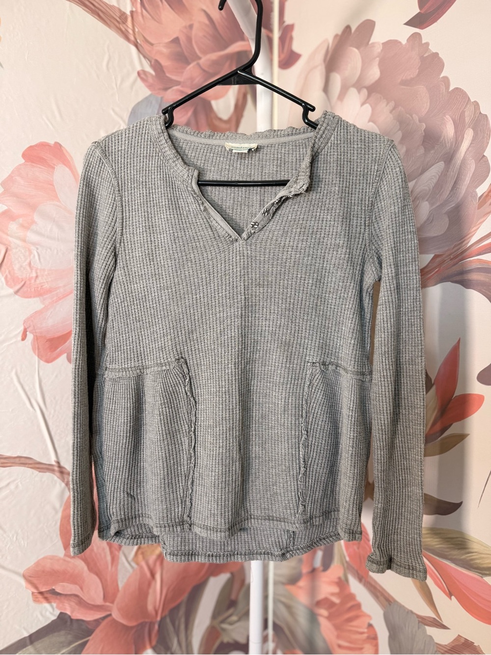 Sundance Grey Waffle-knit Thermal Henley Top - XS
